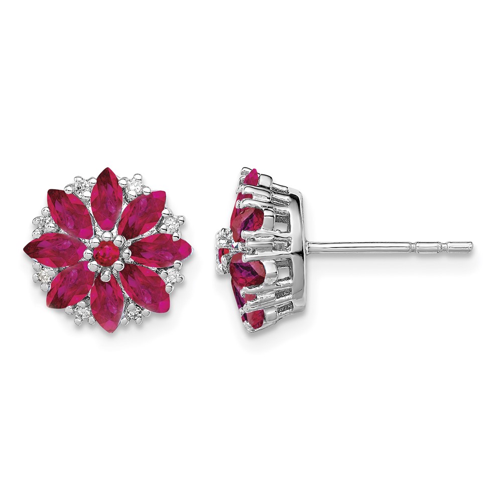 Sterling Silver Rhodium-plated Diamond & Ruby Earrings