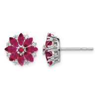 Sterling Silver Rhodium-plated Diamond & Ruby Earrings view 1