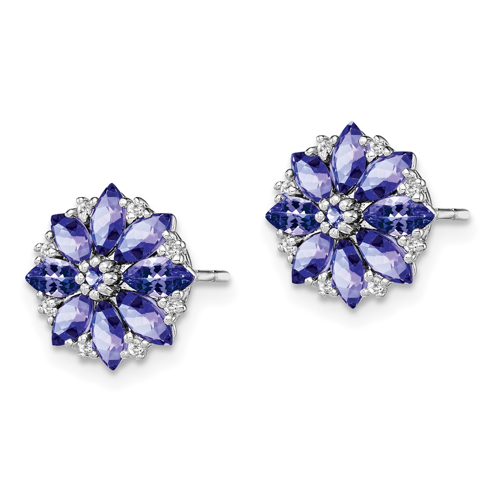 Sterling Silver Rhodium Plated Diamond & Tanzanite Post Earrings (QE9988TZ)