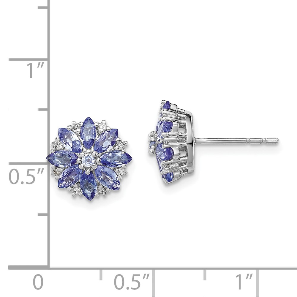 Sterling Silver Rhodium Plated Diamond & Tanzanite Post Earrings (QE9988TZ)