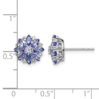 Sterling Silver Rhodium Plated Diamond & Tanzanite Post Earrings view 4