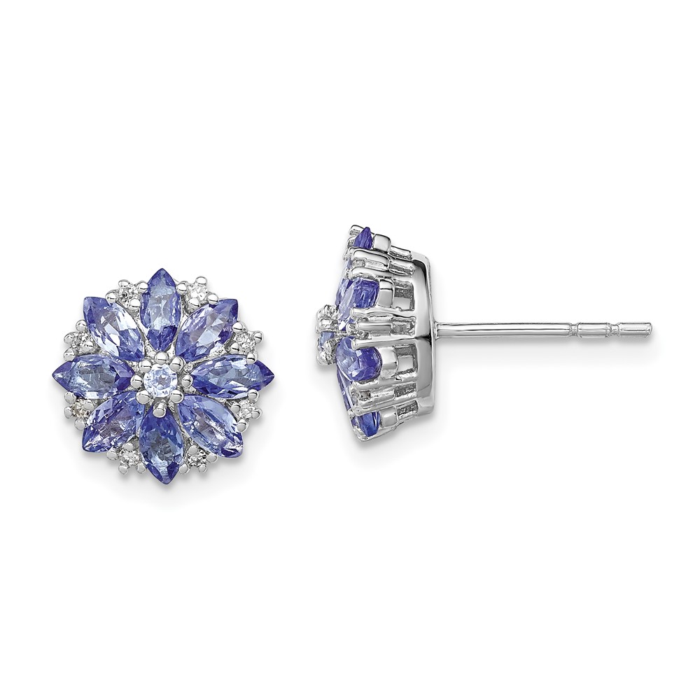 Sterling Silver Rhodium Plated Diamond & Tanzanite Post Earrings (QE9988TZ)