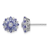 Sterling Silver Rhodium Plated Diamond & Tanzanite Post Earrings view 1