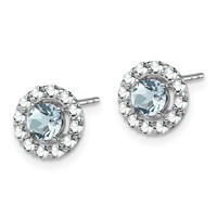 Sterling Silver Rhodium Plated White Topaz & Aquamarine Earrings view 2
