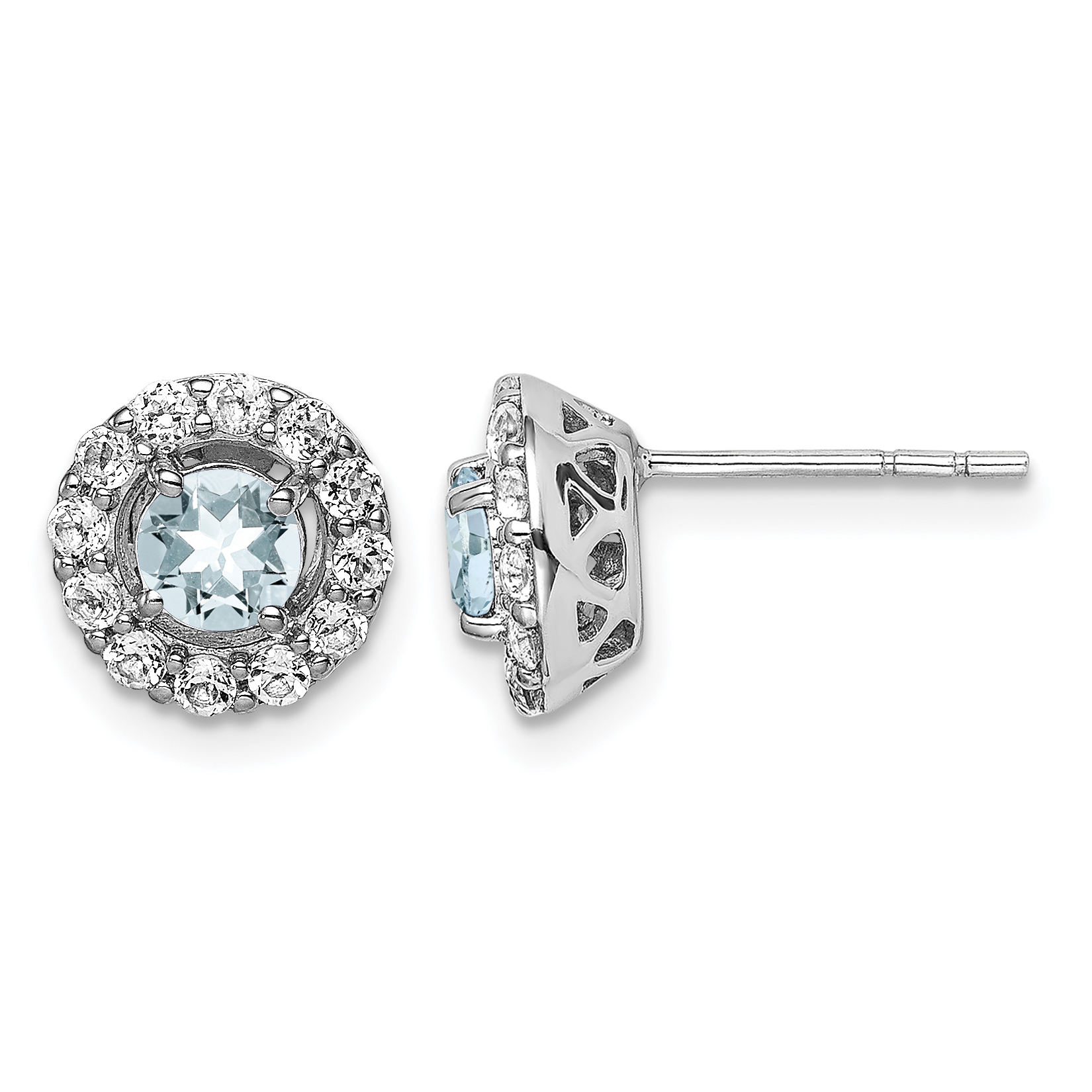 Sterling Silver Rhodium Plated White Topaz & Aquamarine Earrings (QE9993AQ)