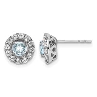 Sterling Silver Rhodium Plated White Topaz & Aquamarine Earrings view 1