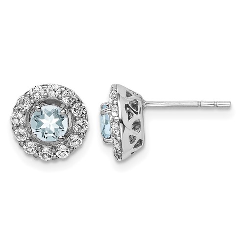 Sterling Silver Rhodium Plated White Topaz & Aquamarine Earrings