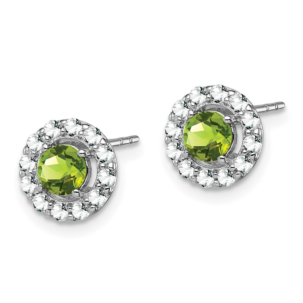 Sterling Silver Rhodium Plated White Topaz and Peridot Round Earrings (QE9993PE)