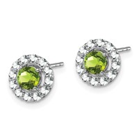 Sterling Silver Rhodium Plated White Topaz and Peridot Round Earrings view 2