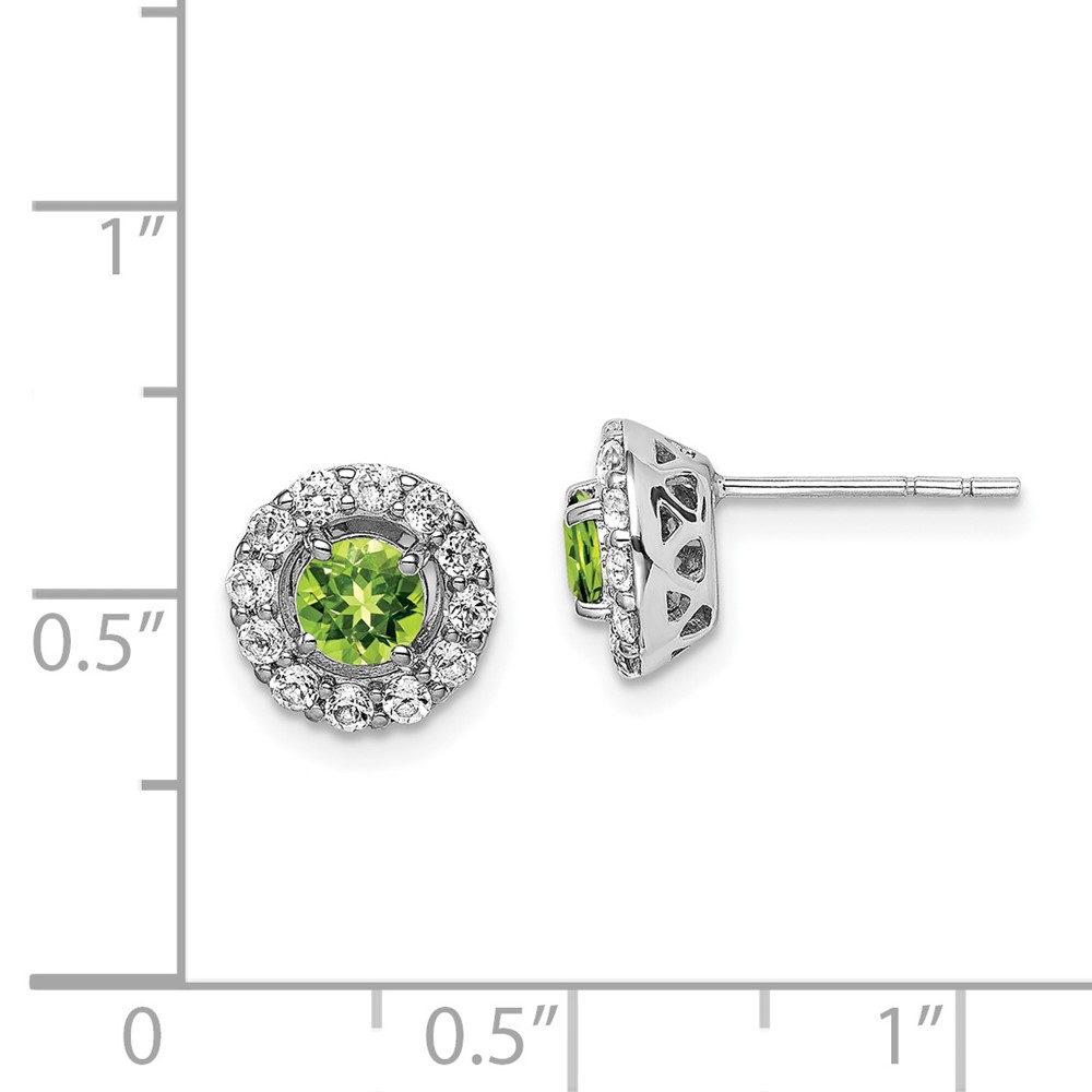 Sterling Silver Rhodium Plated White Topaz and Peridot Round Earrings (QE9993PE)