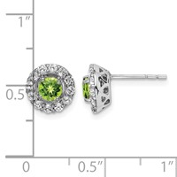 Sterling Silver Rhodium Plated White Topaz and Peridot Round Earrings view 4