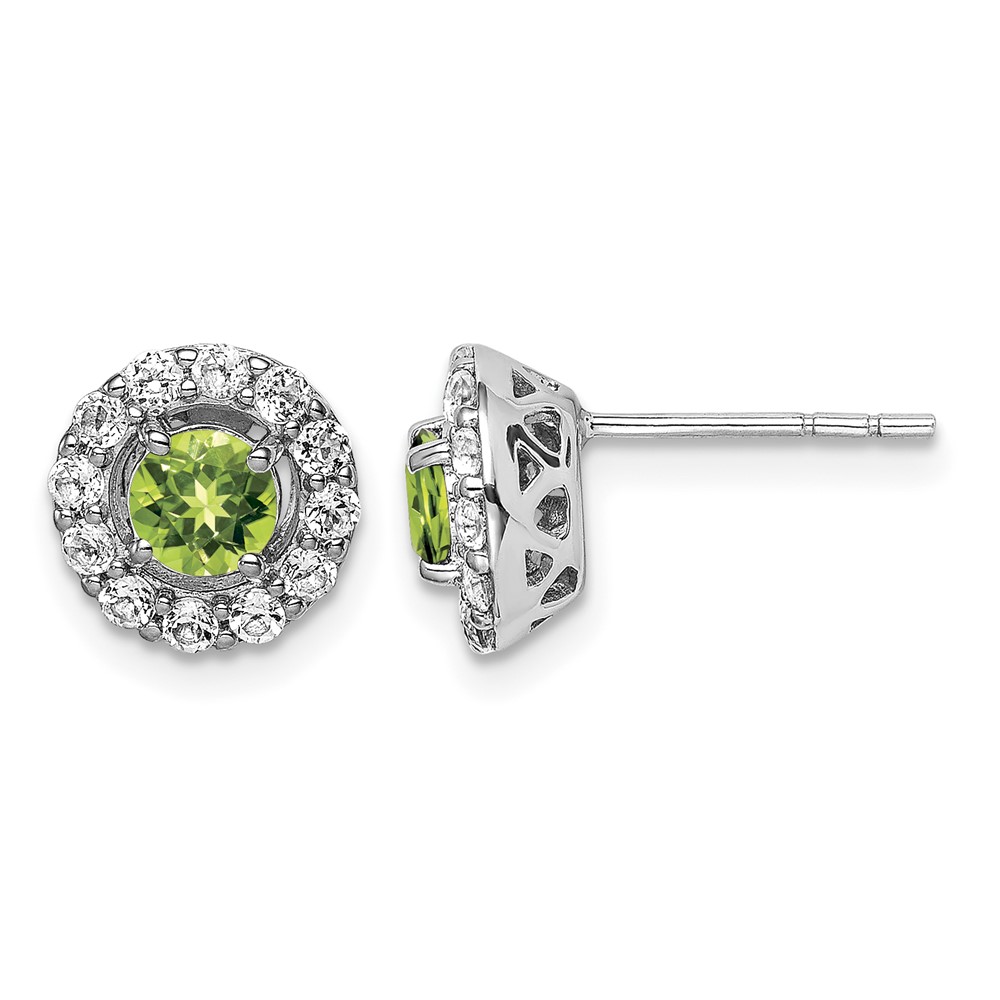 Sterling Silver Rhodium Plated White Topaz and Peridot Round Earrings (QE9993PE)