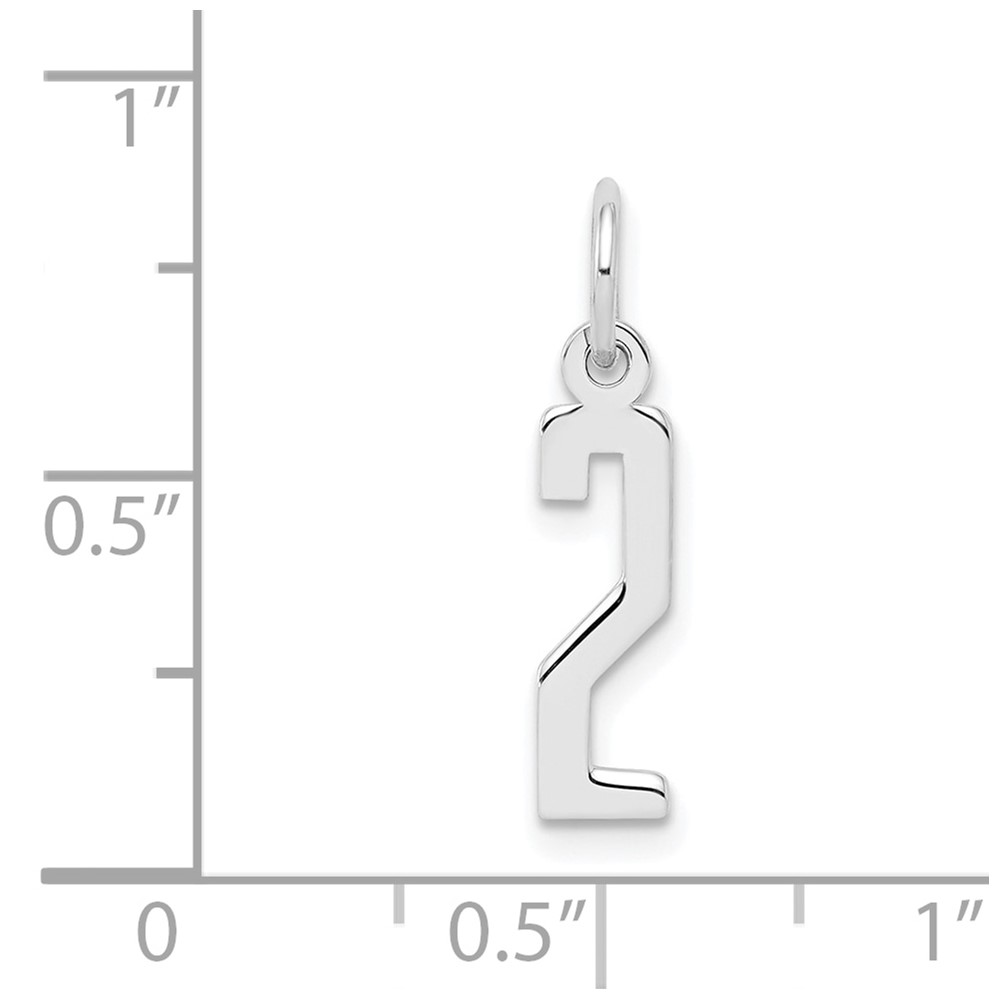Sterling Silver/Rhodium-plated Elongated Polished Number 2 Charm (QES02)
