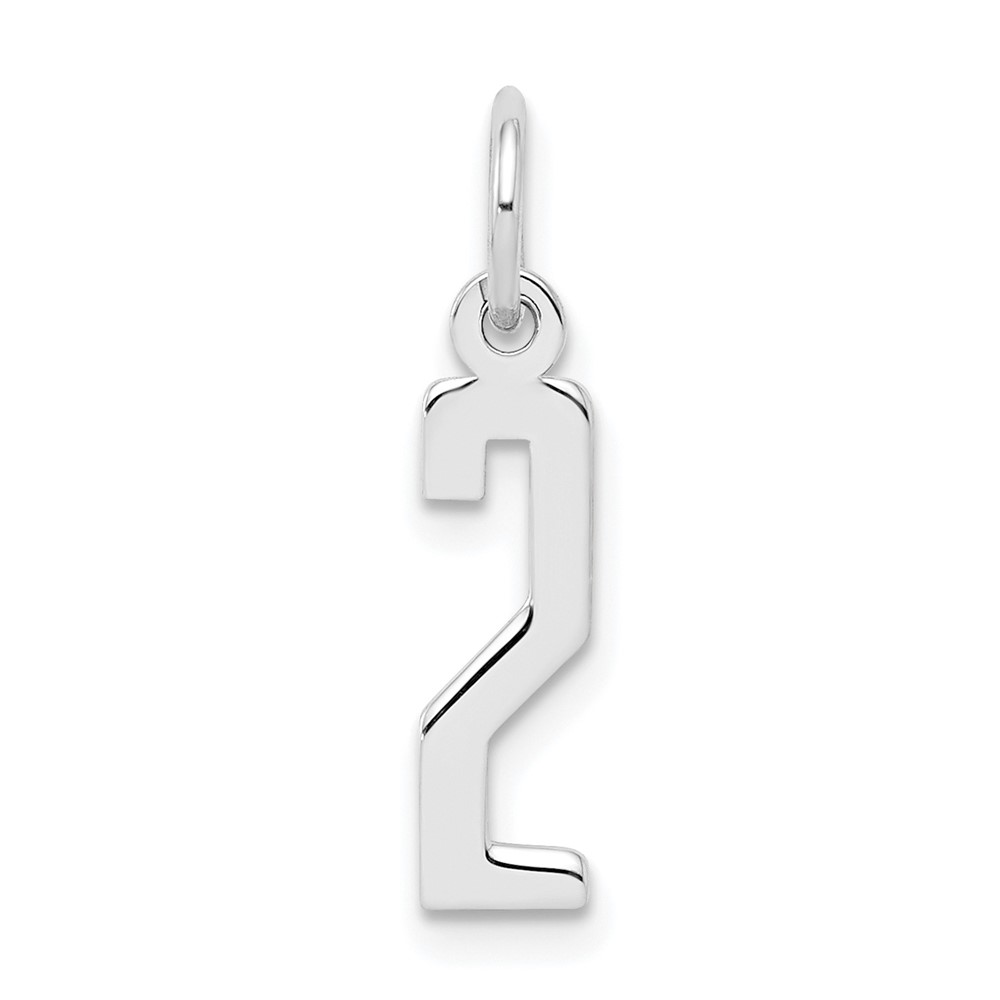 Sterling Silver/Rhodium-plated Elongated Polished Number 2 Charm (QES02)