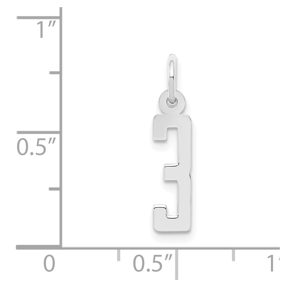 Sterling Silver/Rhodium-plated Elongated Polished Number 3 Charm (QES03)