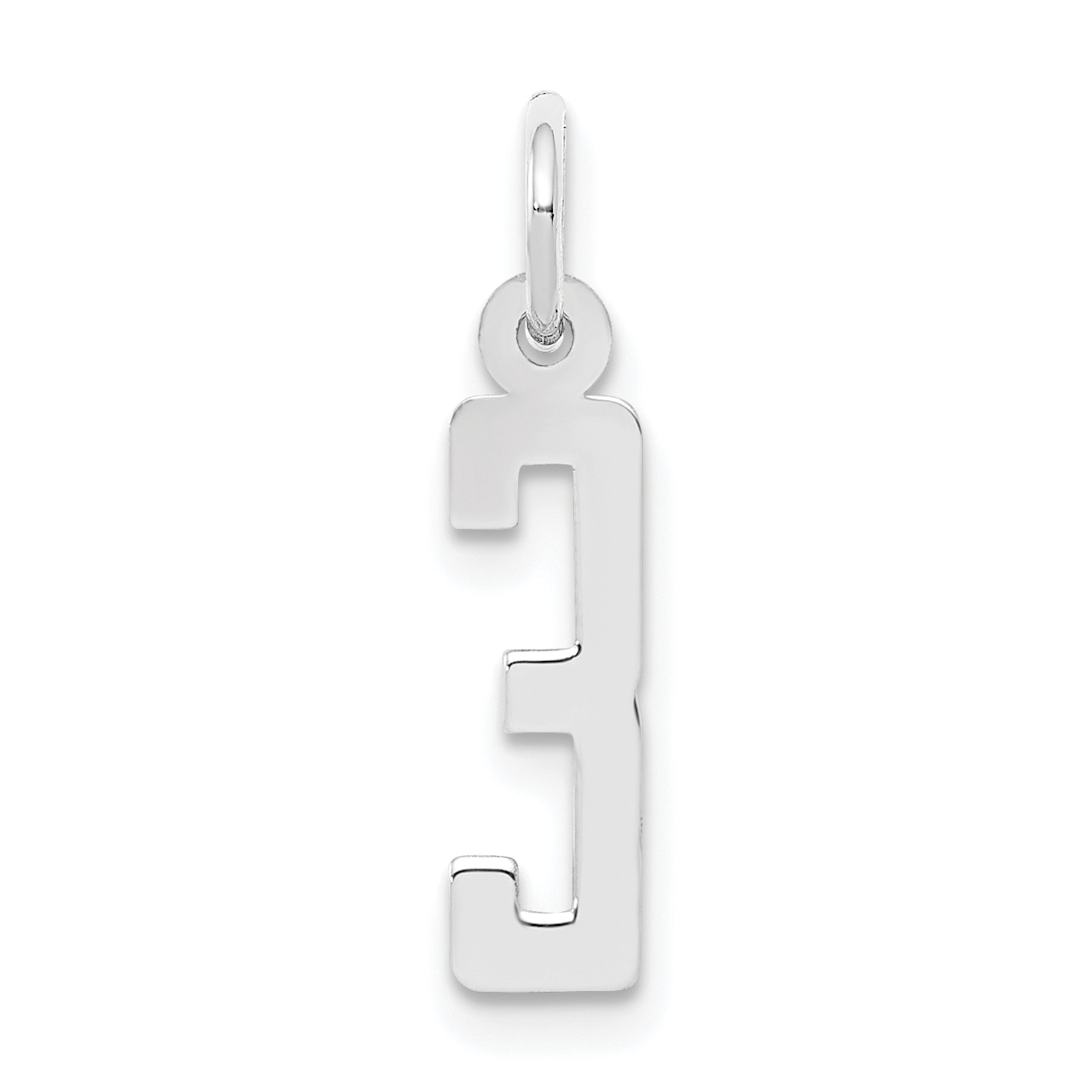 Sterling Silver/Rhodium-plated Elongated Polished Number 3 Charm (QES03)