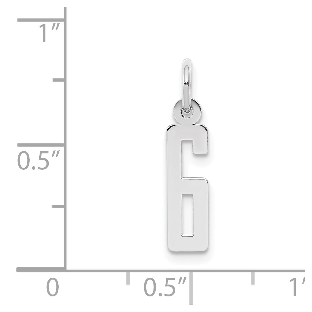 Sterling Silver/Rhodium-plated Elongated Polished Number 6 Charm (QES06)
