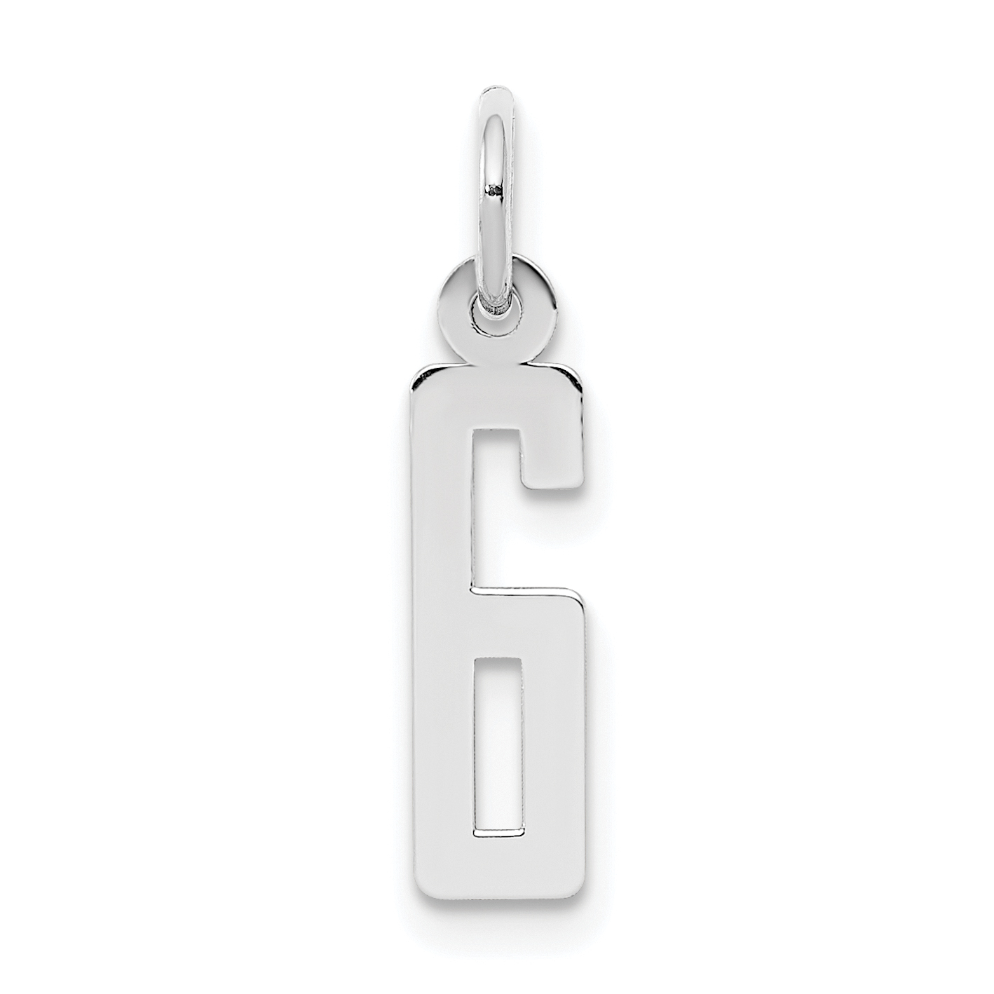 Sterling Silver/Rhodium-plated Elongated Polished Number 6 Charm (QES06)