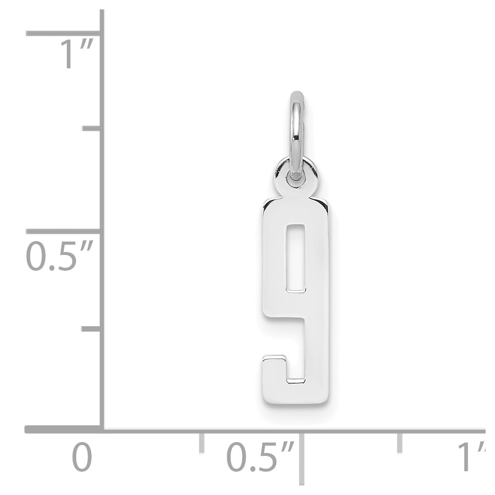 Sterling Silver/Rhodium-plated Elongated Polished Number 9 Charm (QES09)