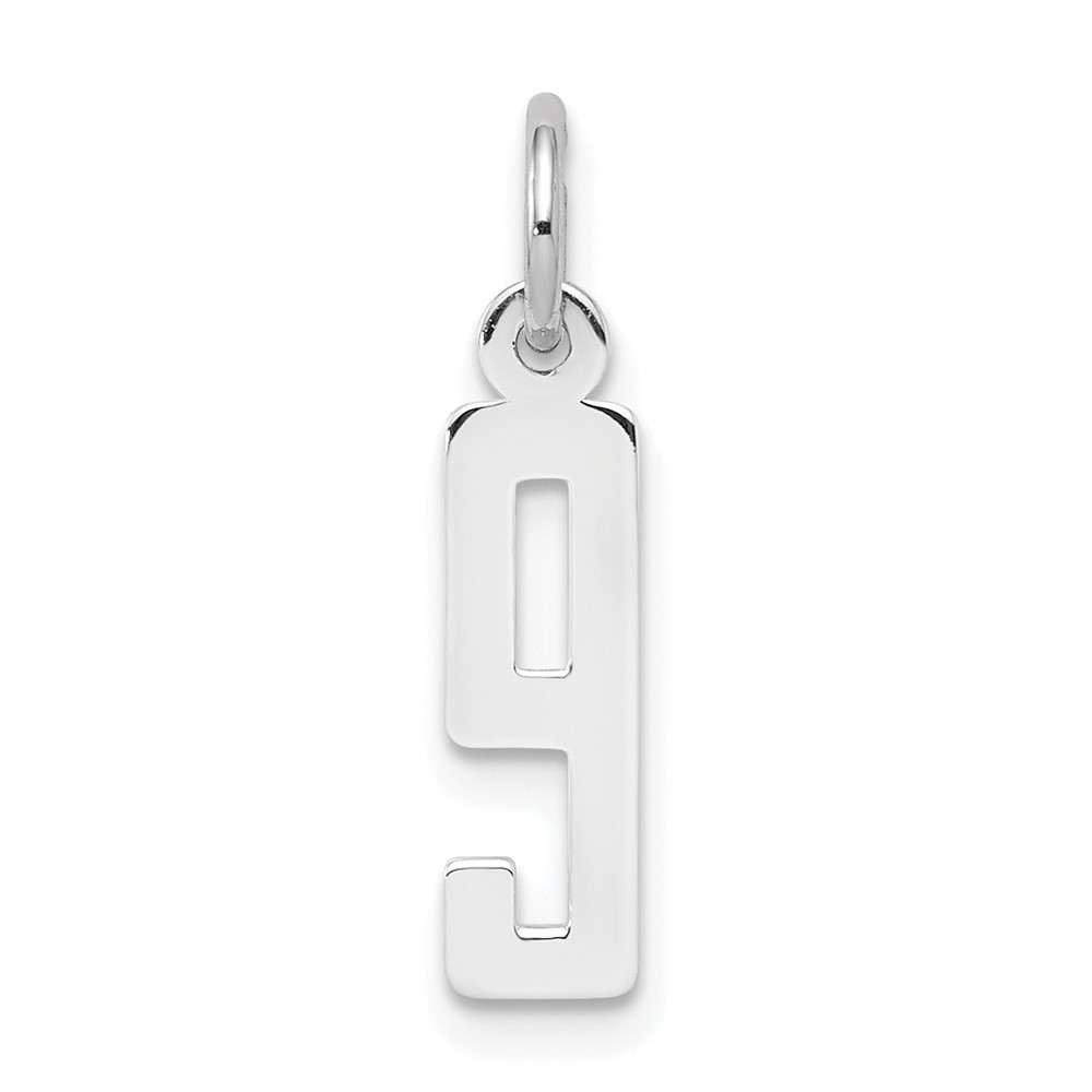 Sterling Silver Rhodium-plated Elongated Polished Number 9 Charm
