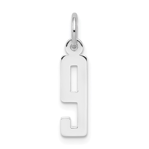 Sterling Silver Rhodium-plated Elongated Polished Number 9 Charm