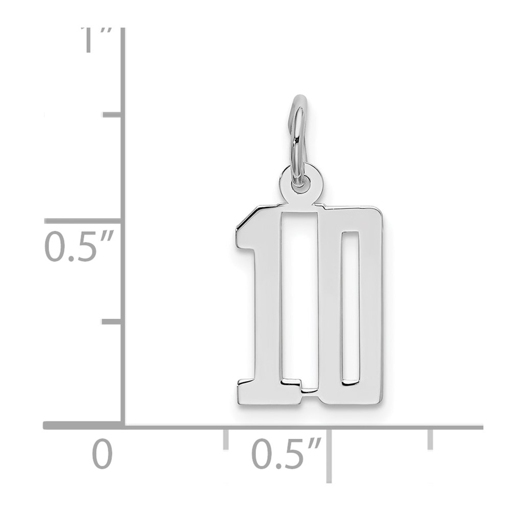 Sterling Silver/Rhodium-plated Elongated Number 10 Charm (QES10)