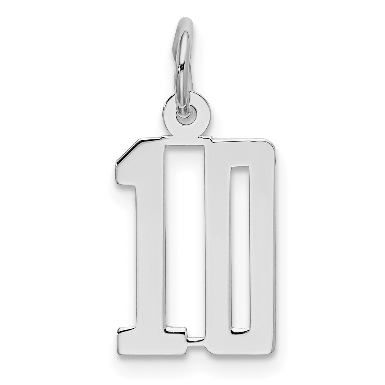 Sterling Silver/Rhodium-plated Elongated Number 10 Charm (QES10)