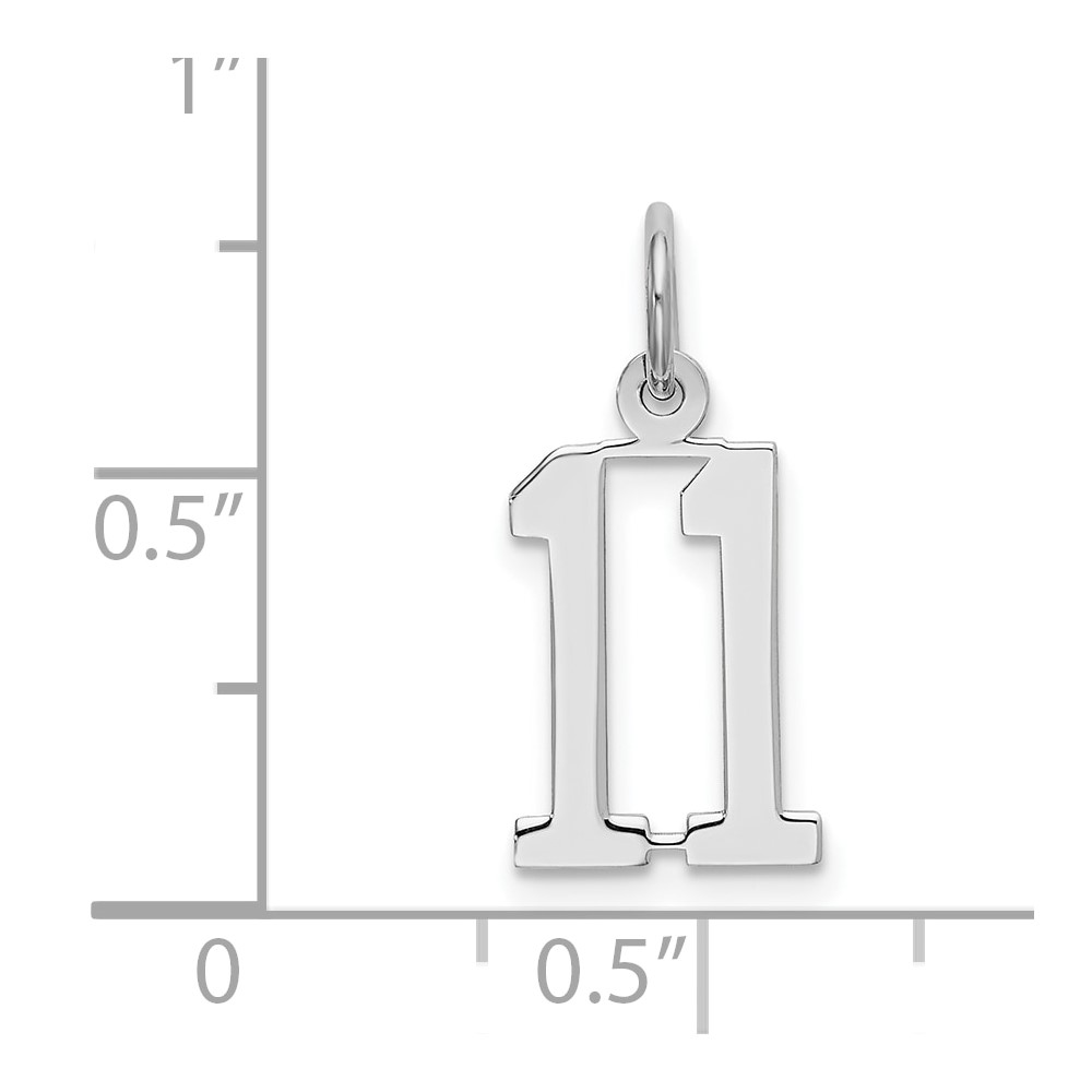Sterling Silver/Rhodium-plated Elongated Number 11 Charm (QES11)