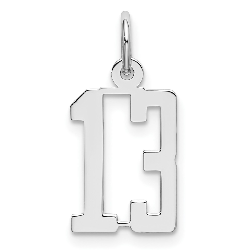 Sterling Silver/Rhodium-plated Elongated Number 13 Charm (QES13)