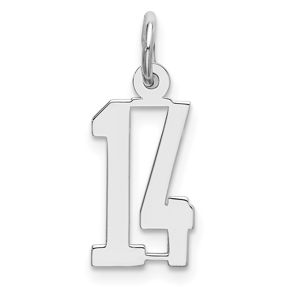 Sterling Silver Rhodium-plated Elongated Number 14 Charm