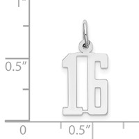 Sterling Silver Rhodium-plated Elongated Number 16 Charm view 3