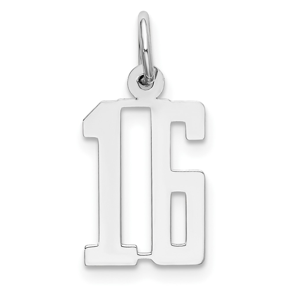 Sterling Silver Rhodium-plated Elongated Number 16 Charm