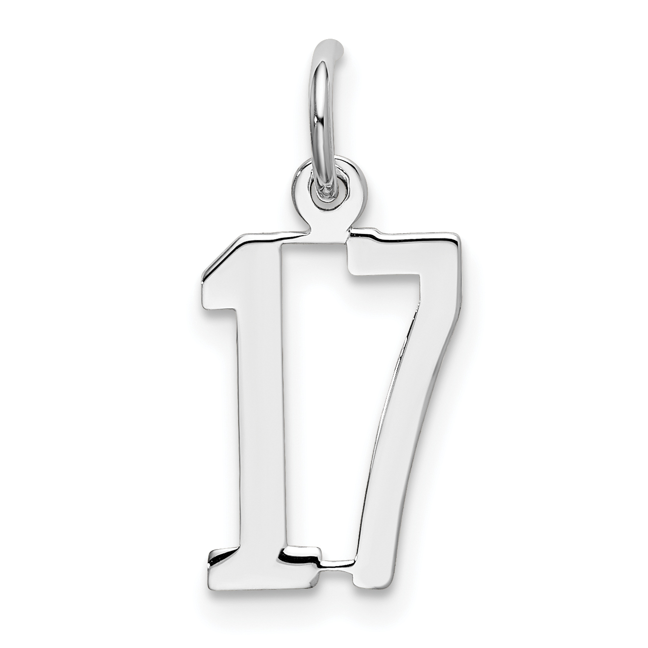 Sterling Silver/Rhodium-plated Elongated Number 17 Charm (QES17)