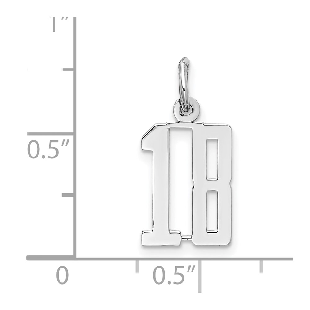 Sterling Silver/Rhodium-plated Elongated Number 18 Charm (QES18)