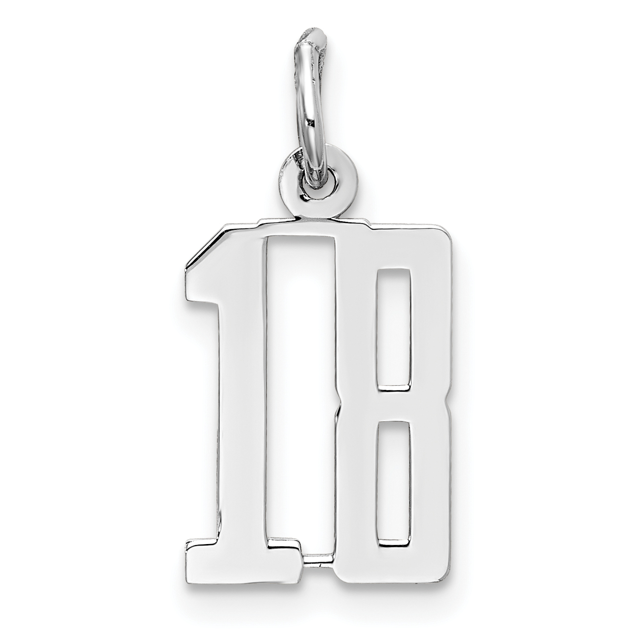 Sterling Silver/Rhodium-plated Elongated Number 18 Charm (QES18)