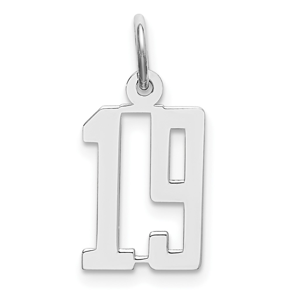 Sterling Silver Rhodium-plated Elongated Number 19 Charm