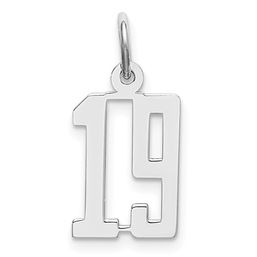 Sterling Silver Rhodium-plated Elongated Number 19 Charm
