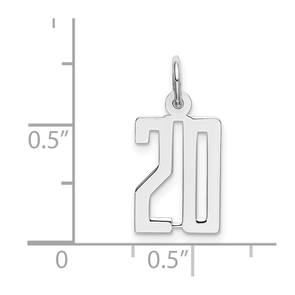Sterling Silver/Rhodium-plated Elongated Number 20 Charm (QES20)