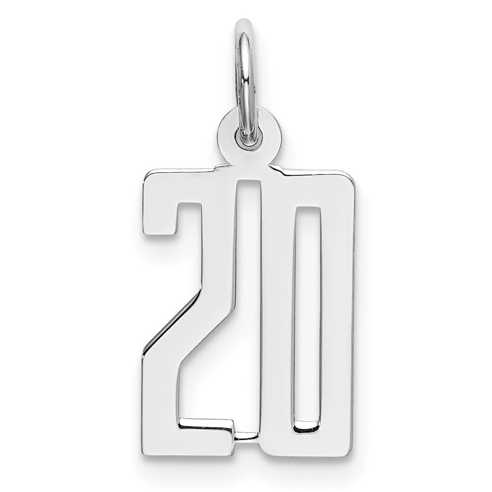 Sterling Silver/Rhodium-plated Elongated Number 20 Charm (QES20)