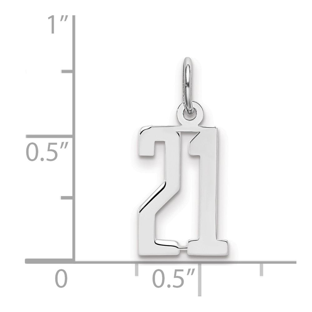 Sterling Silver/Rhodium-plated Elongated Number 21 Charm (QES21)
