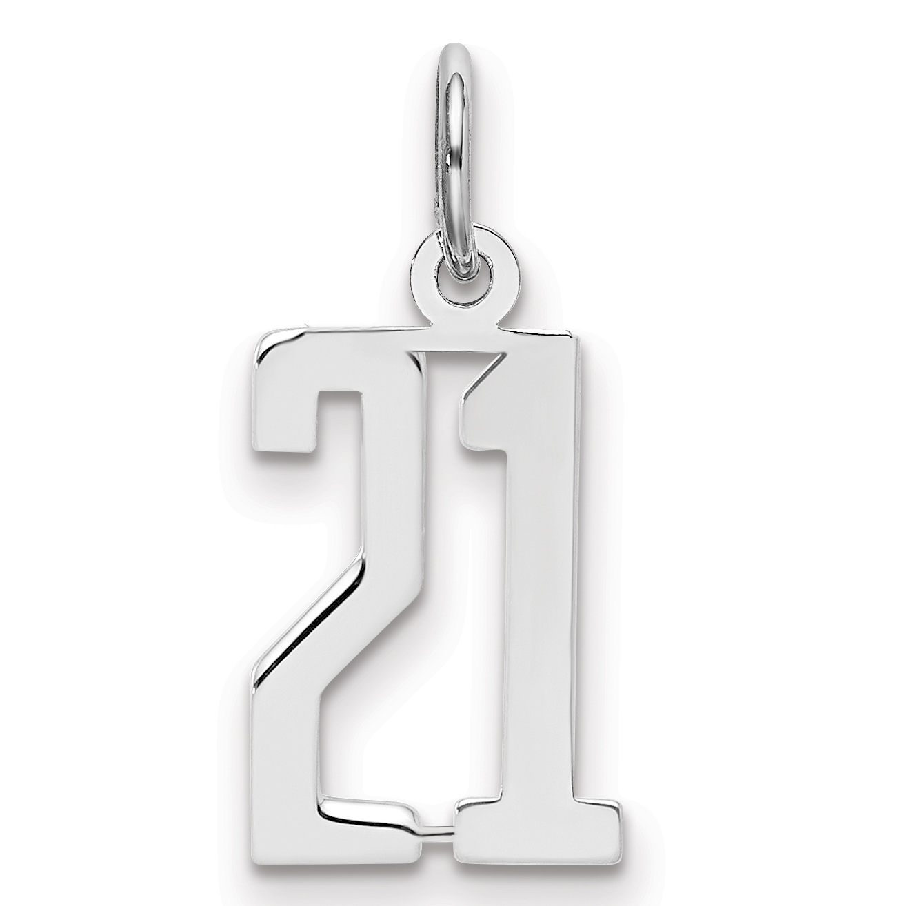 Sterling Silver/Rhodium-plated Elongated Number 21 Charm (QES21)