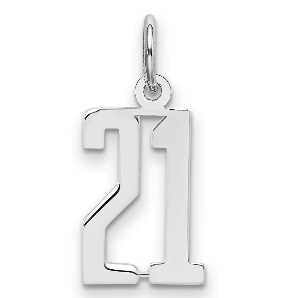 Sterling Silver/Rhodium-plated Elongated Number 21 Charm (QES21)