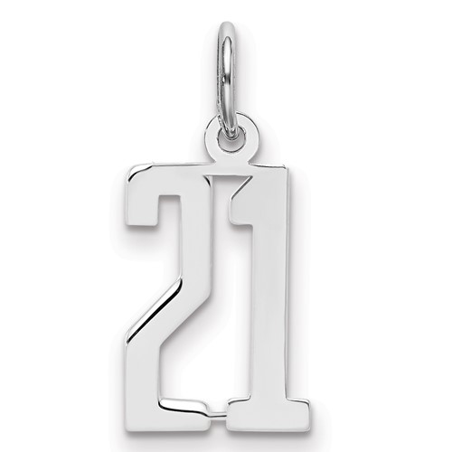 Sterling Silver Rhodium-plated Elongated Number 21 Charm