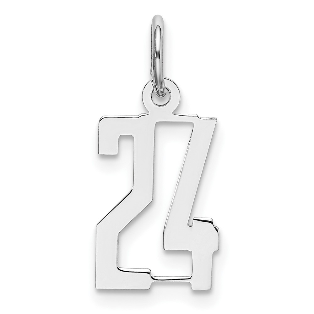 Sterling Silver Rhodium-plated Elongated Number 24 Charm
