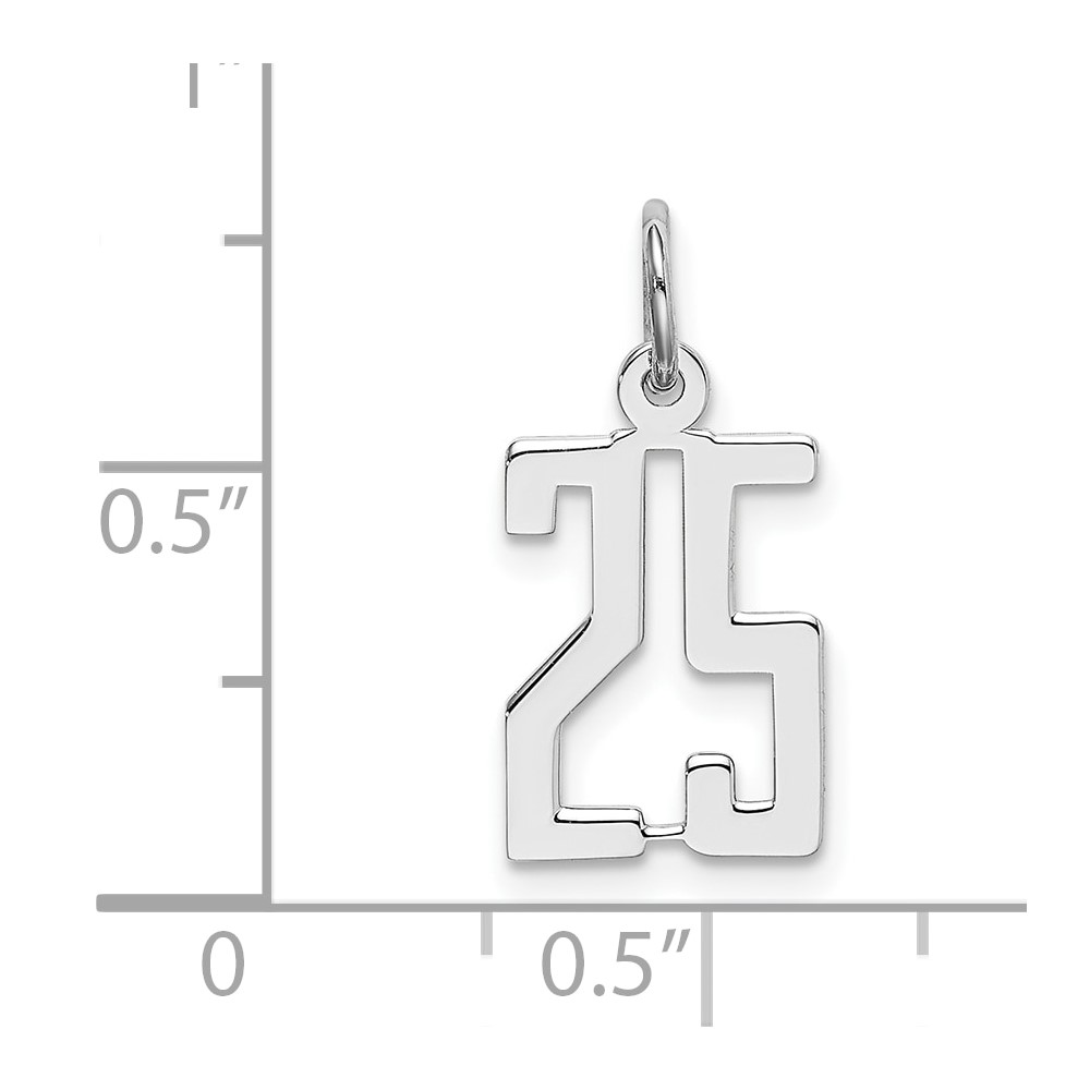 Sterling Silver/Rhodium-plated Elongated Number 25 Charm (QES25)