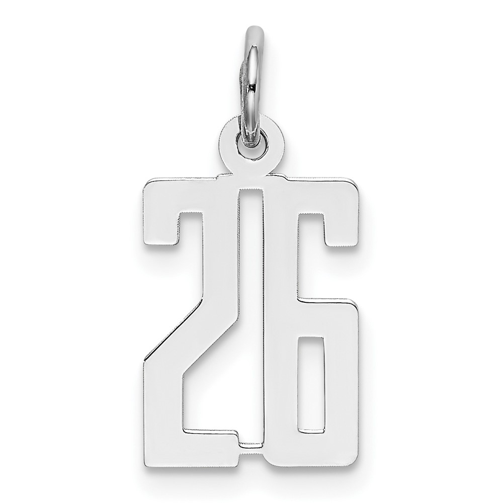 Sterling Silver Rhodium-plated Elongated Number 26 Charm