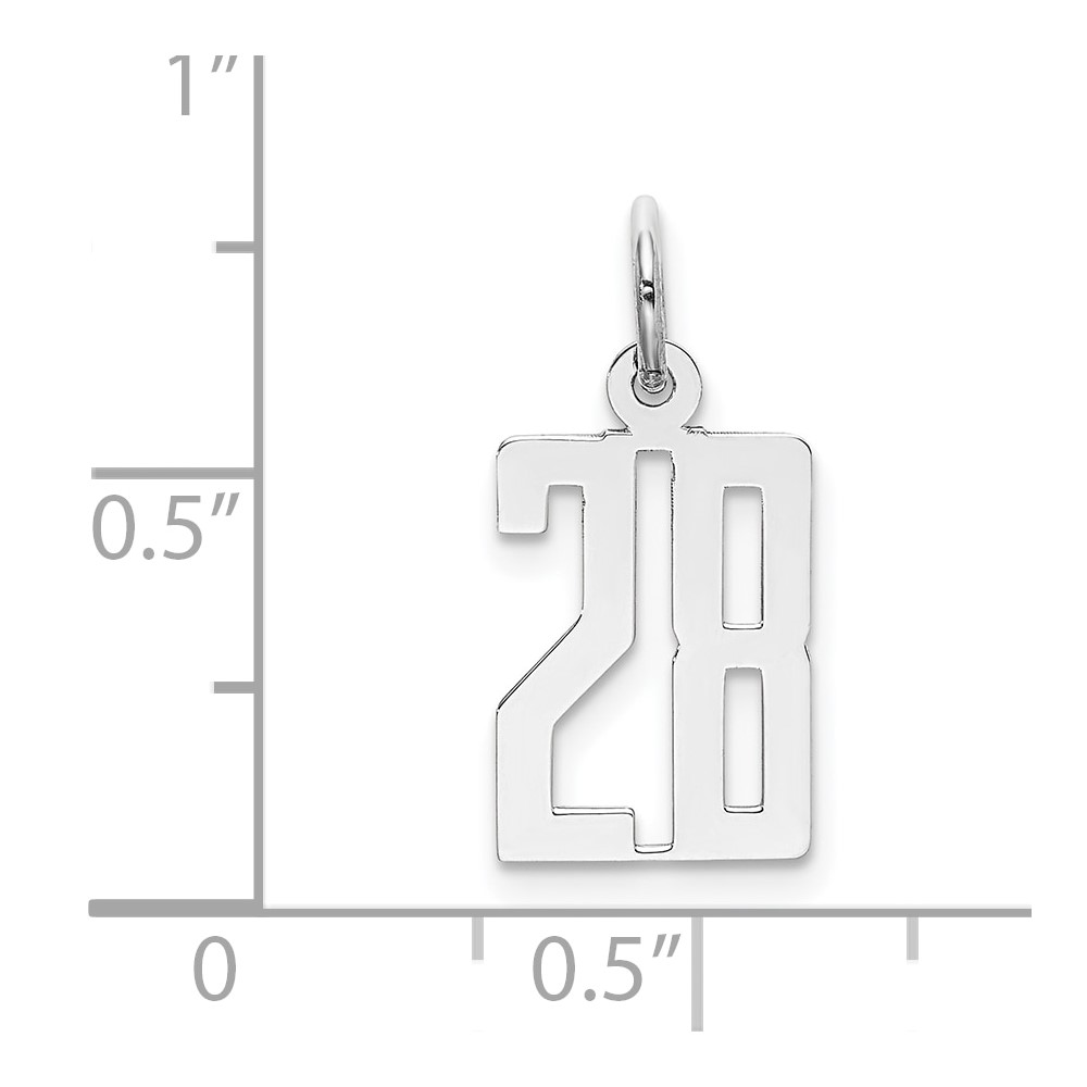 Sterling Silver/Rhodium-plated Elongated Number 28 Charm (QES28)