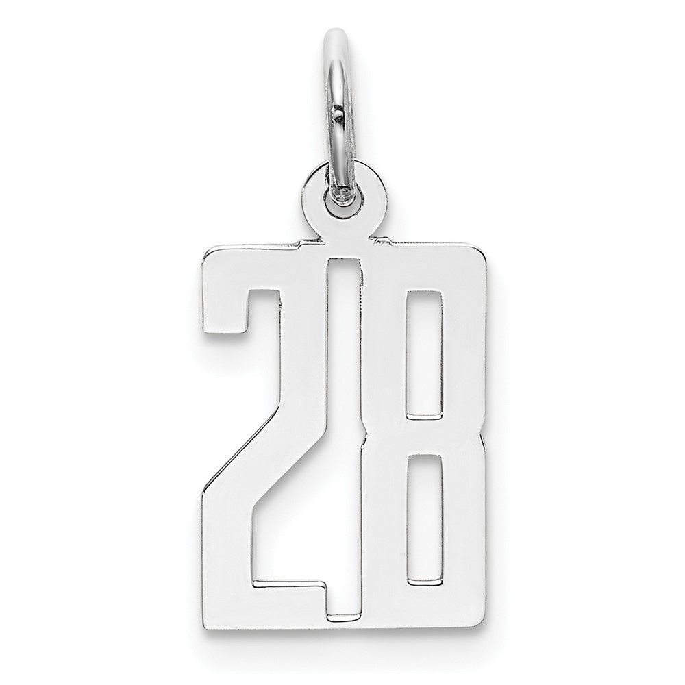 Sterling Silver Rhodium-plated Elongated Number 28 Charm