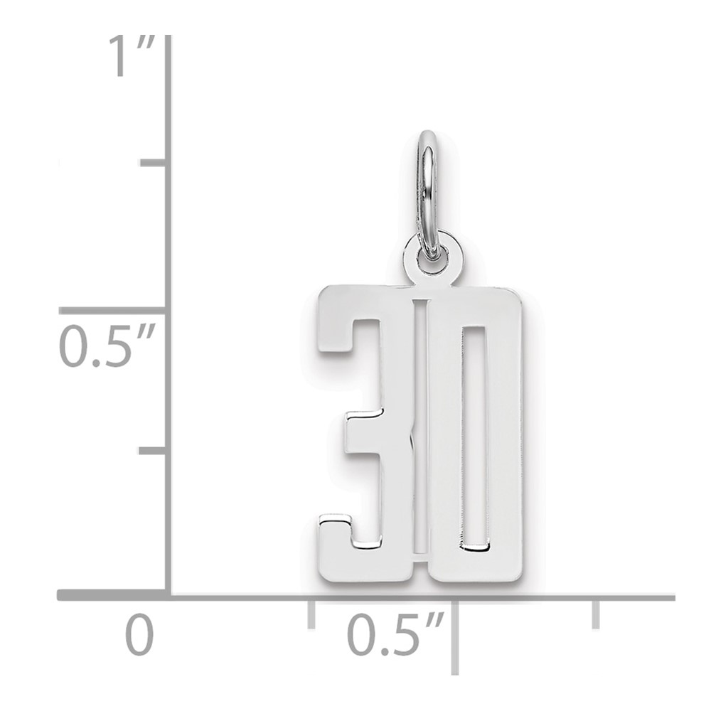 Sterling Silver/Rhodium-plated Elongated Number 30 Charm (QES30)