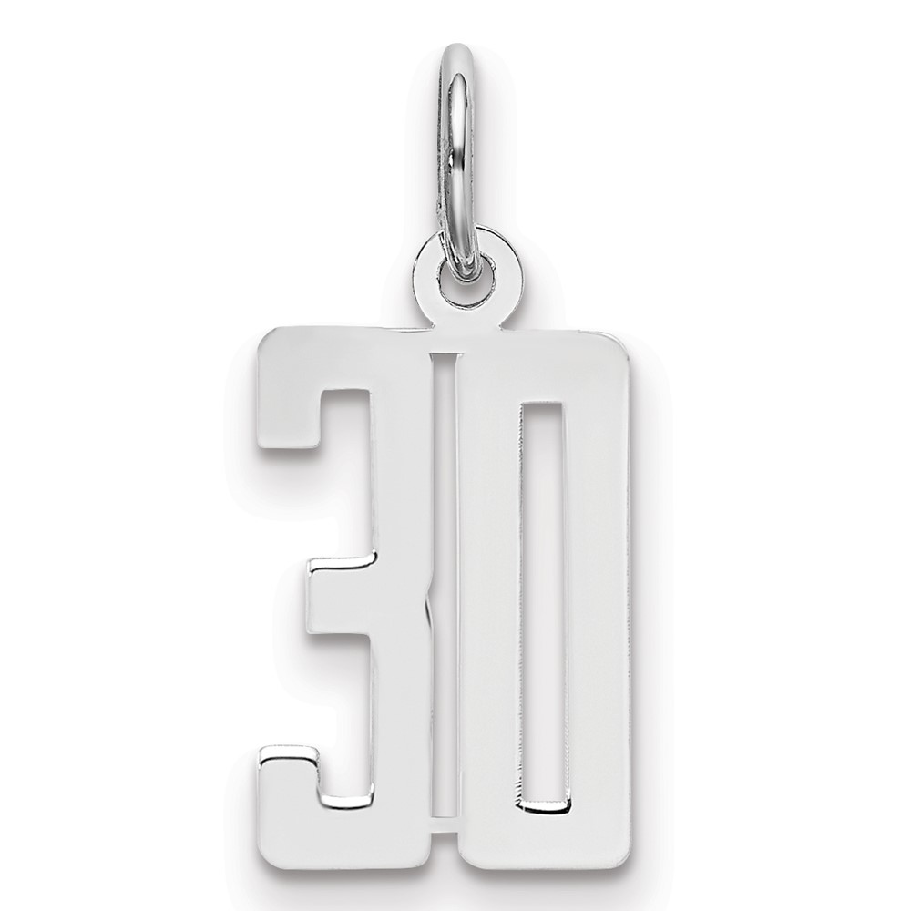 Sterling Silver Rhodium-plated Elongated Number 30 Charm